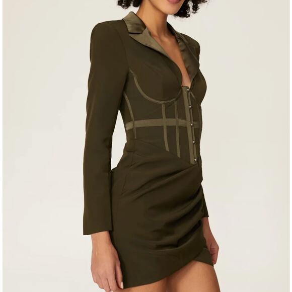 Lavish Alice Olive Green Corst Mini Dress Size 6  Designer Cocktail Bodycon $230 - Picture 5 of 10